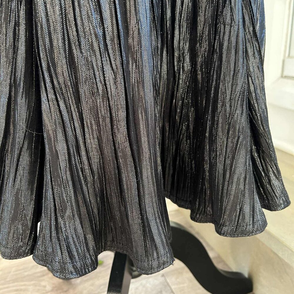 Joseph Ribkoff Metallic Crinkle Pleated Lamé Maxi Skirt Black Silver – US 16